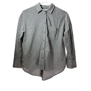 Madewell Westward Gray White Stripe Button Up High Low Flannel Shirt New Size XS